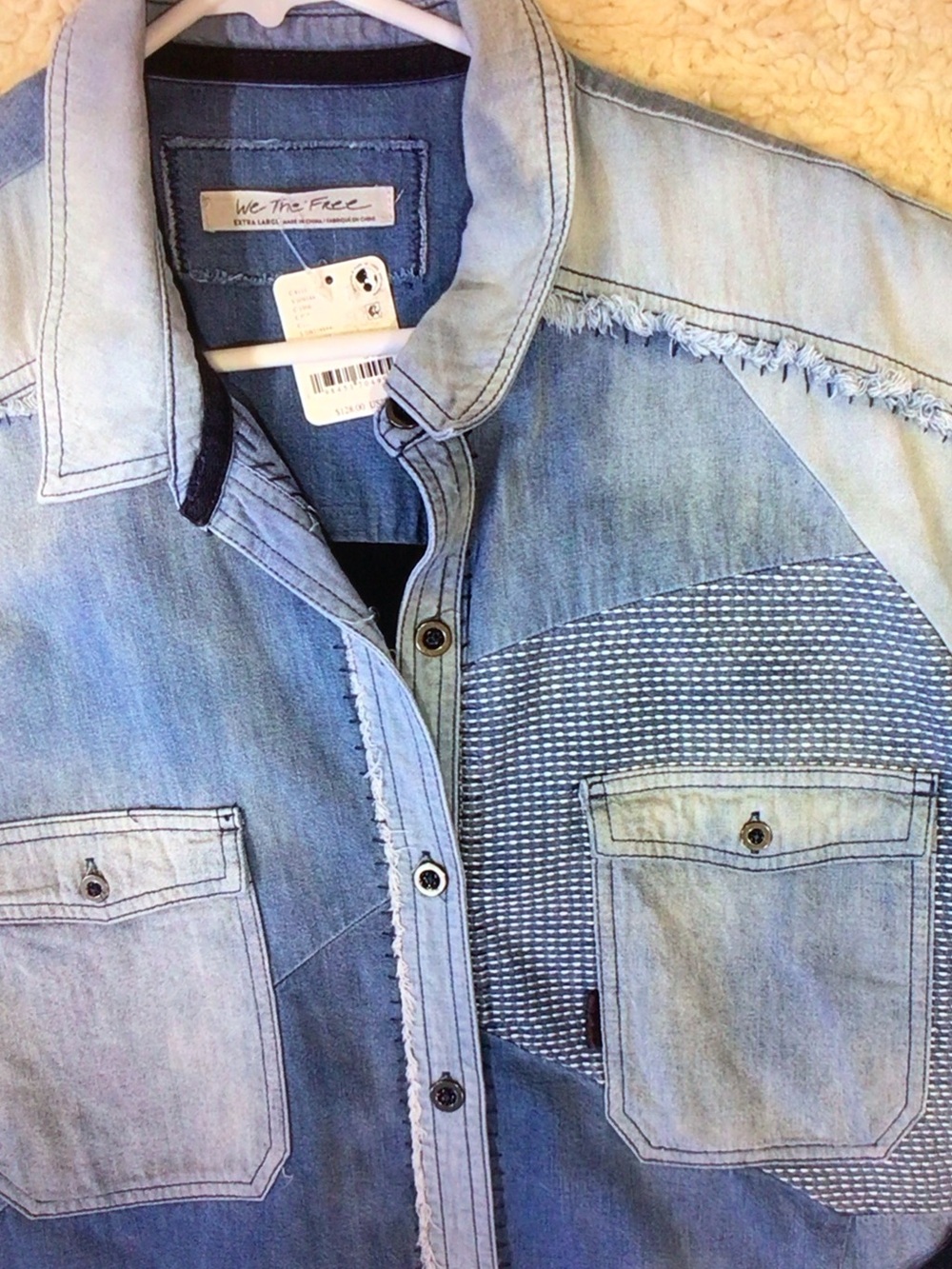 We The Free Patchwork Light Blue Denim Shirt Jacket - Picture 2 of 9